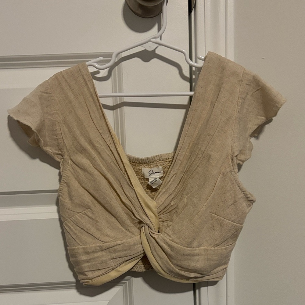 Gaze Tan Knotted Crop Top